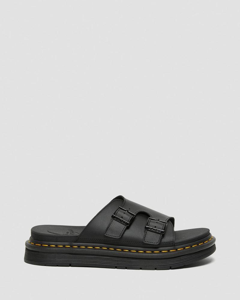 Black Men's Dr Martens Dax Men's Leather Slide Sandals | CA 634EBC